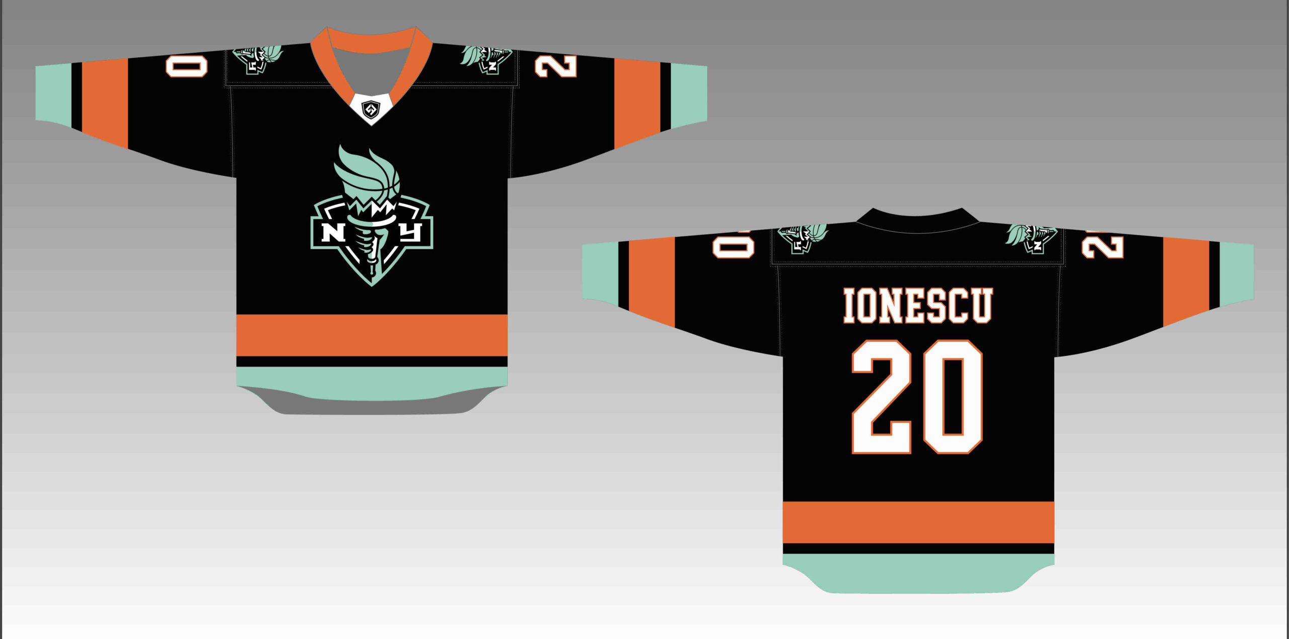 Custom NY Liberty Hockey Jersey - Black/Copper/Sea Foam - Image 2